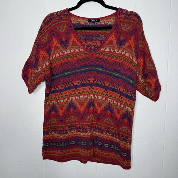 Chaps Women’s Southwestern Aztec Sweater Red Orange Size Large - Picture 1 of 4
